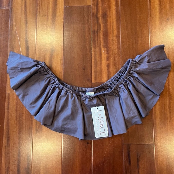 New NWT L*Space Bikini Top Ruffle Hey Girl Mauve Pebble Swim Off‎ Shoulder Sz XS
